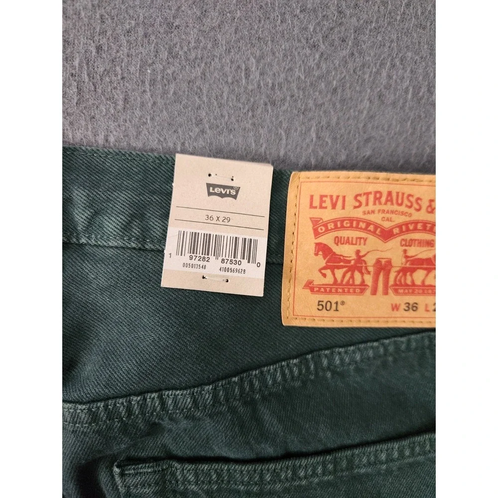 Levi's Mens 36x29 501 Original Straight Leg Jeans Dark Green Button Fly NWT